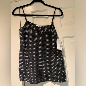 Equipment 100% Silk Black, White Dots Camisole, Small, with adjustable straps